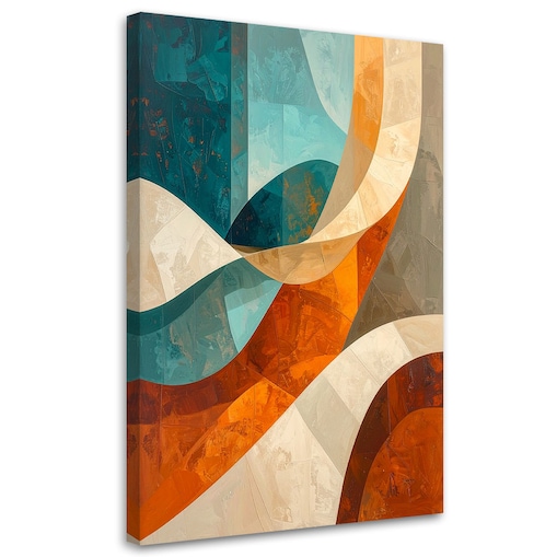Obraz do salonu sypialni biura loftu, Abstrakcja linie kształty beżowy turkusowy