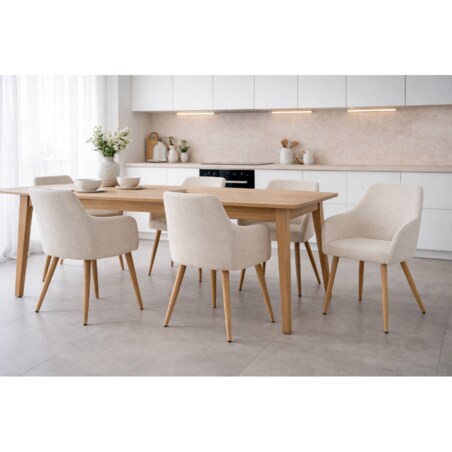 Krzesło tapicerowane skandynawskie beżowe SCANDI metalowe nogi w kolorze drewna