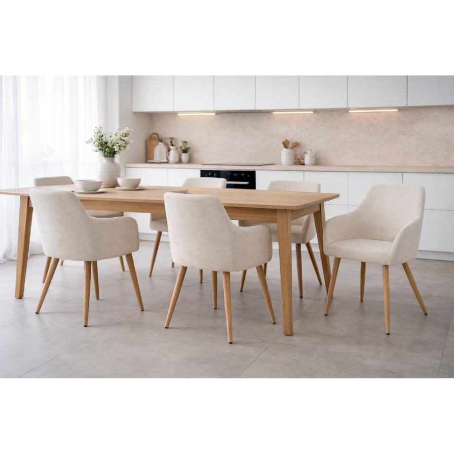 Krzesło tapicerowane skandynawskie beżowe SCANDI metalowe nogi w kolorze drewna