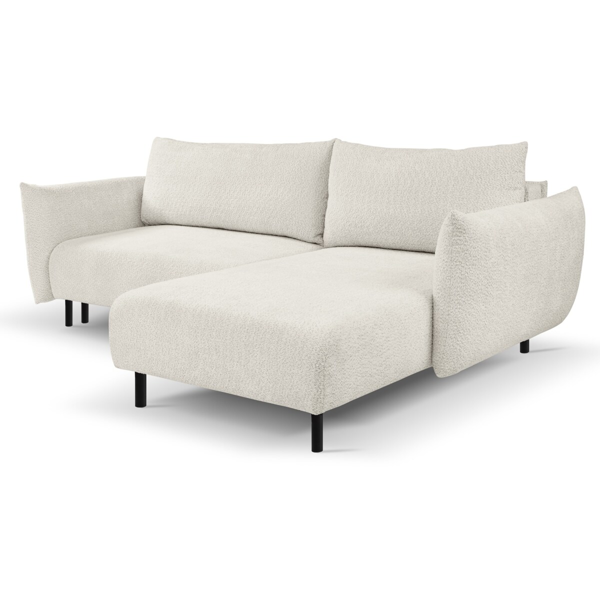 Narożnik DELI z funkcją spania na nóżkach, prawostronny, kremowy