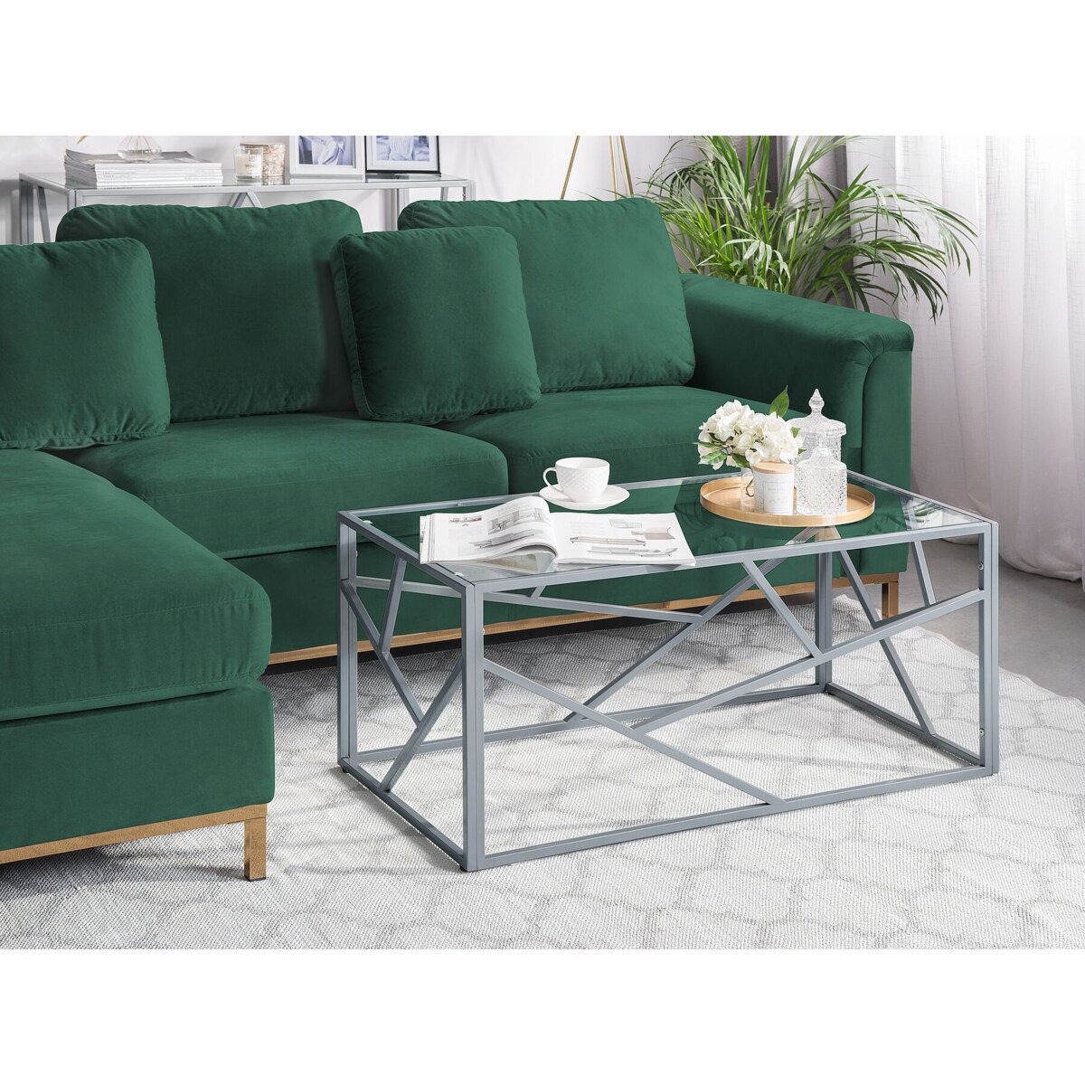 Stolik kawowy szklany srebrny ORLAND