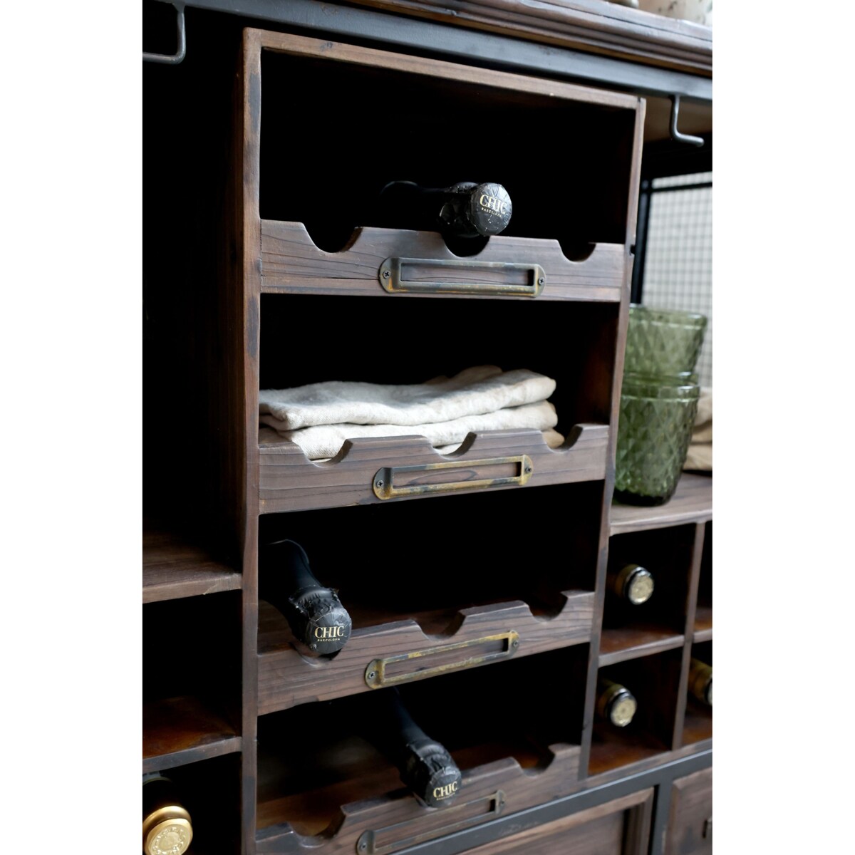 Komoda barowa na kółkach drewno, metal 94 cm