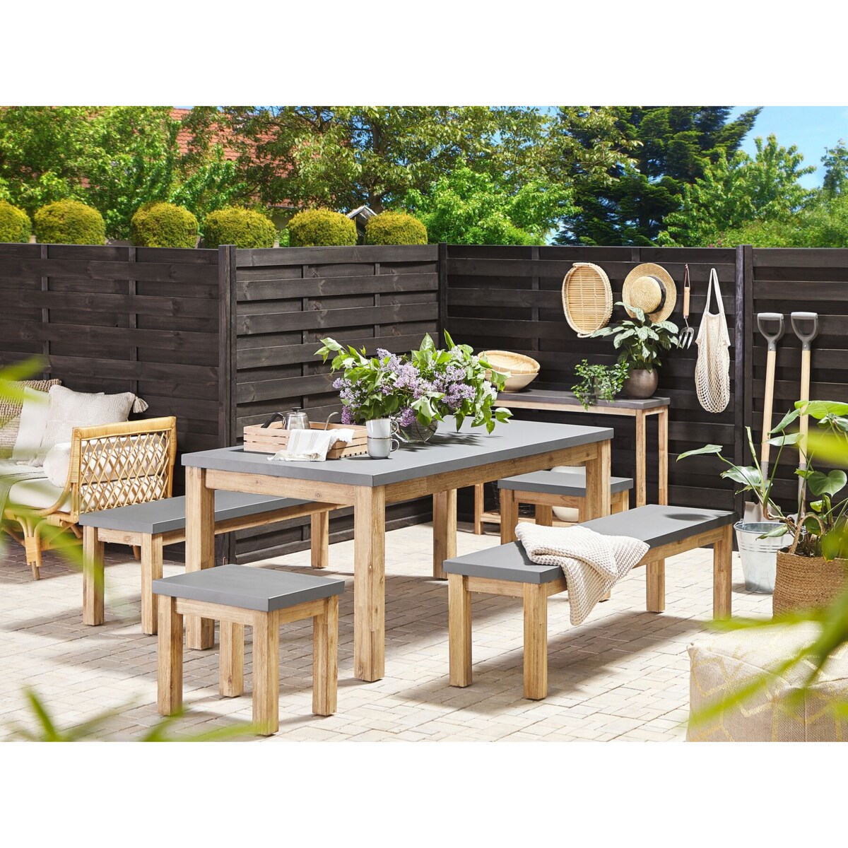 Zestaw ogrodowy stół 2 ławki i 2 stołki szary OSTUNI