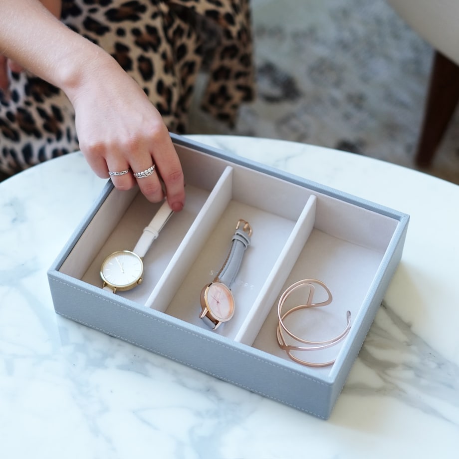 Szkatułka na biżuterię Stackers 3 komorowa classic szaro niebieska