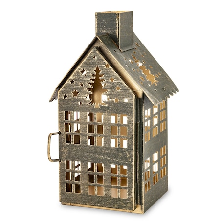 Dekoracja - metalowy domek 20x11,5x10 cm MIHNU z choinkami na dachu