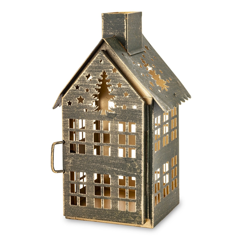 Dekoracja - metalowy domek 20x11,5x10 cm MIHNU z choinkami na dachu