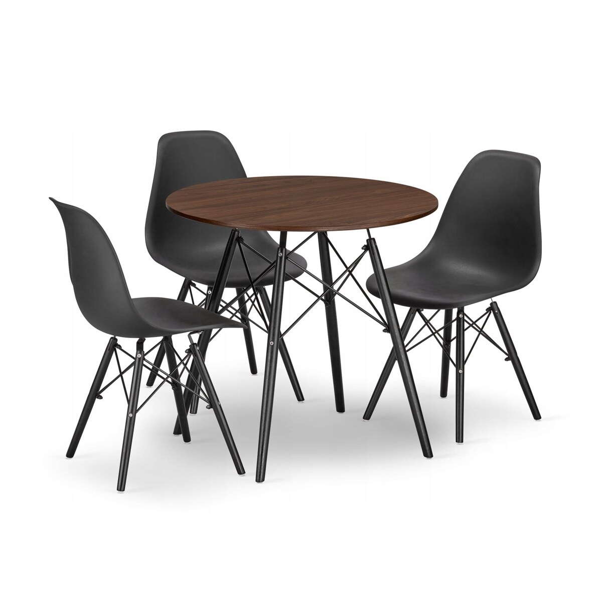 Zestaw Stół+ 3 Krzesła Czarne Do Jadalni Kuchni Salonu Biura Okrągły Brązowy