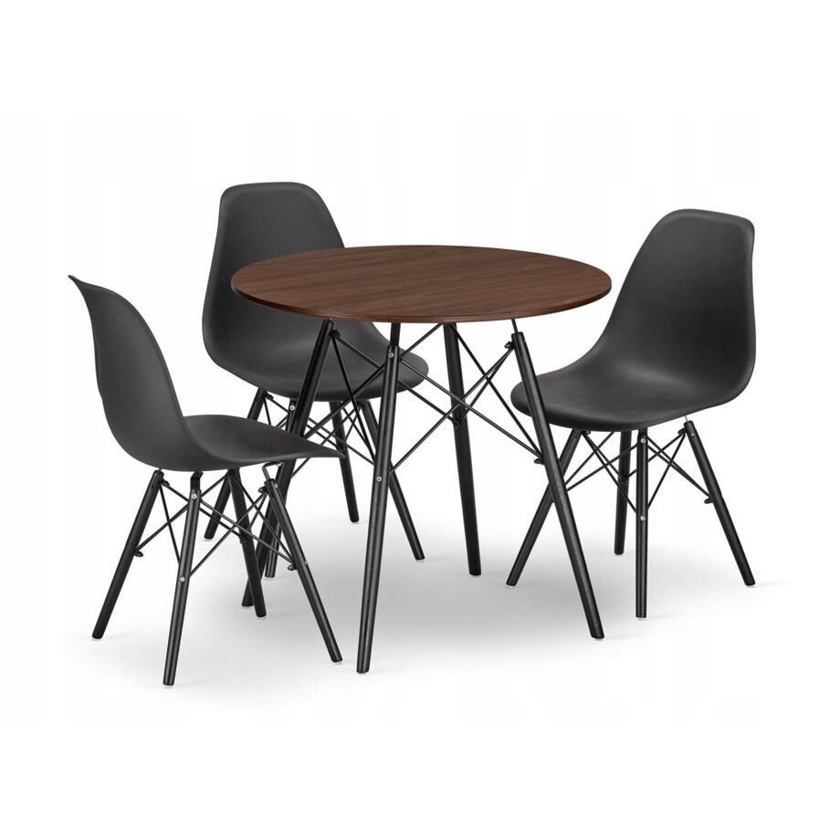 Zestaw Stół+ 3 Krzesła Czarne Do Jadalni Kuchni Salonu Biura Okrągły Brązowy