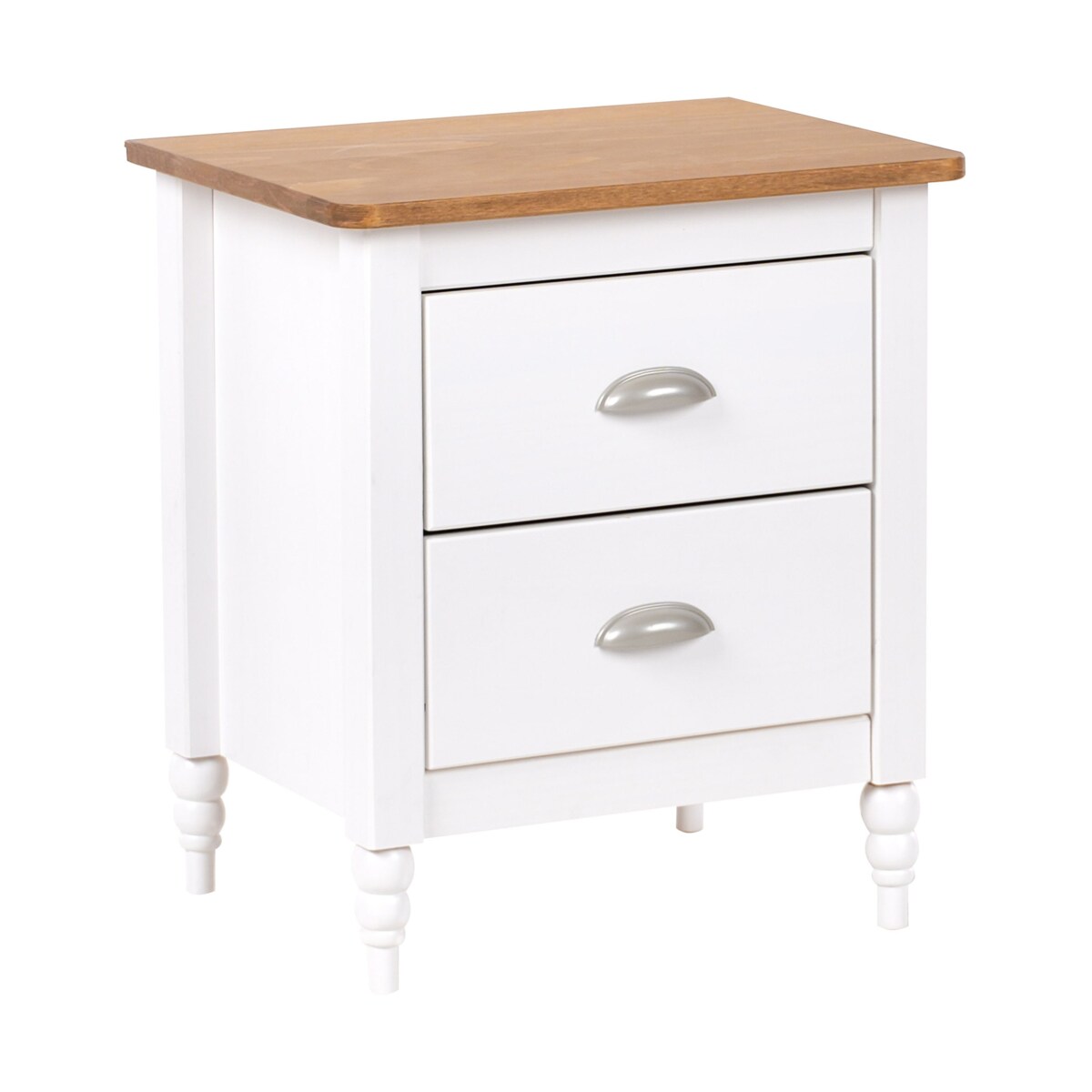Szafka nocna 2 szuflady SHILLINGTON Drewno sosnowe Brązowy/ biały