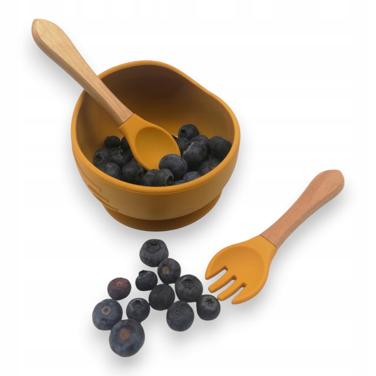 Miseczka z przyssawką silikonowa dla dziecka na przekąski łyżka widelec BLW