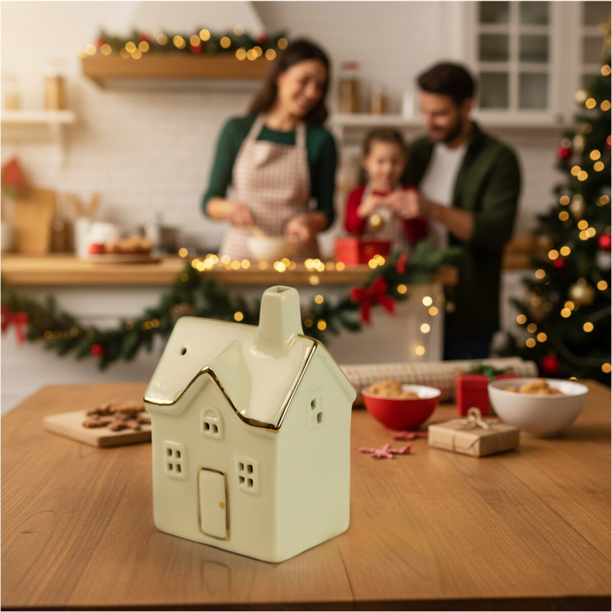 Domek Porcelanowy Ozdoba Na Parapet 12,5 Cm Świąteczna Led Na Baterie Boże Narodzenie