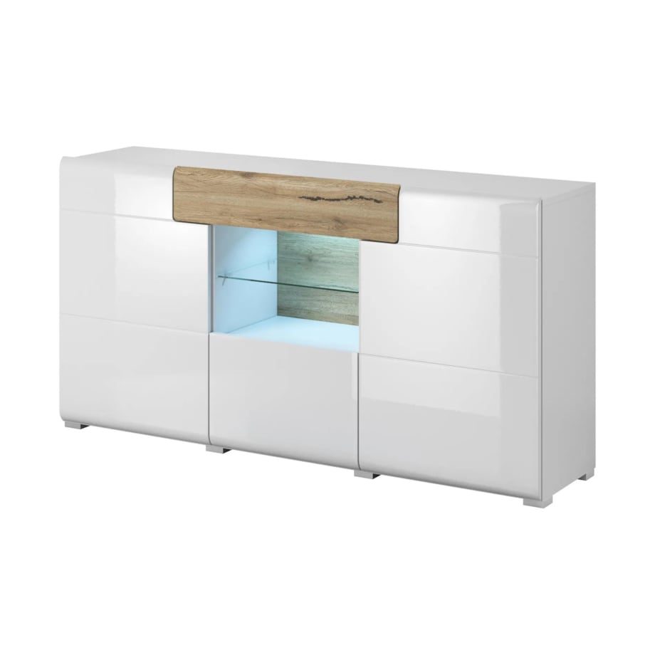 Komoda TOLEDO 160 3D1S biała połysk/dąb san remo