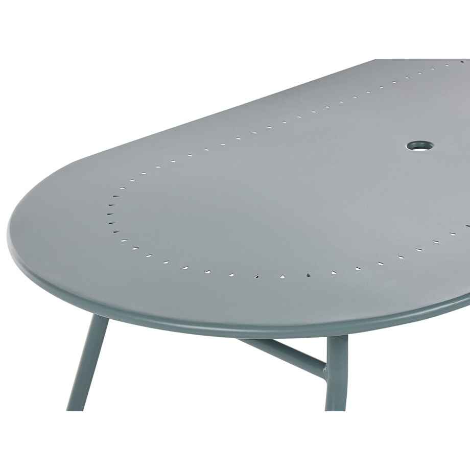 Zestaw ogrodowy metalowy stół i 4 krzesła jasnoniebieski CALVI z parasolem (16 opcji do wyboru)