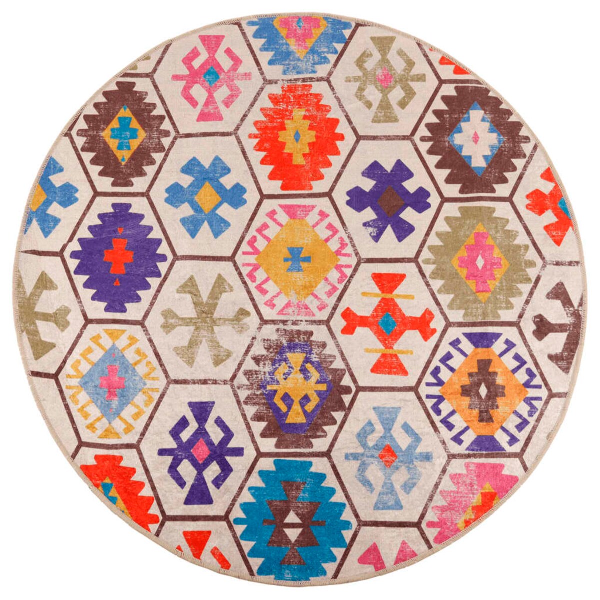 vidaXL Dywan z możliwością prania, kolorowy, Ø120 cm, antypoślizgowy