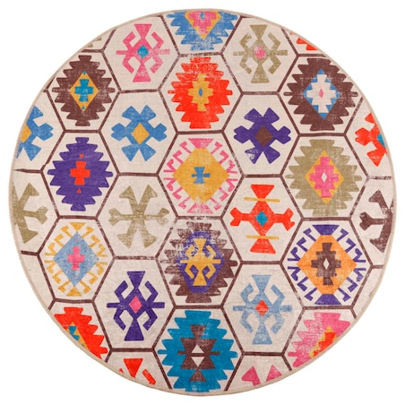 vidaXL Dywan z możliwością prania, kolorowy, Ø120 cm, antypoślizgowy