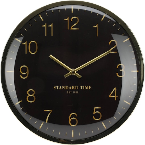 Zegar ścienny czarny ze złotymi wskazówkami i numerami na tarczy, Ø 30 cm