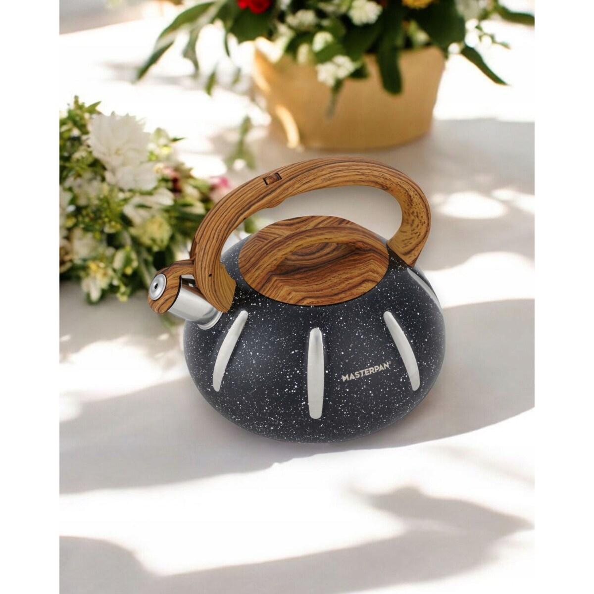 Duży Solidny Czarny Marmurkowy Czajnik Z Gwizdkiem Ze Stali 3L Indukcja Gaz
