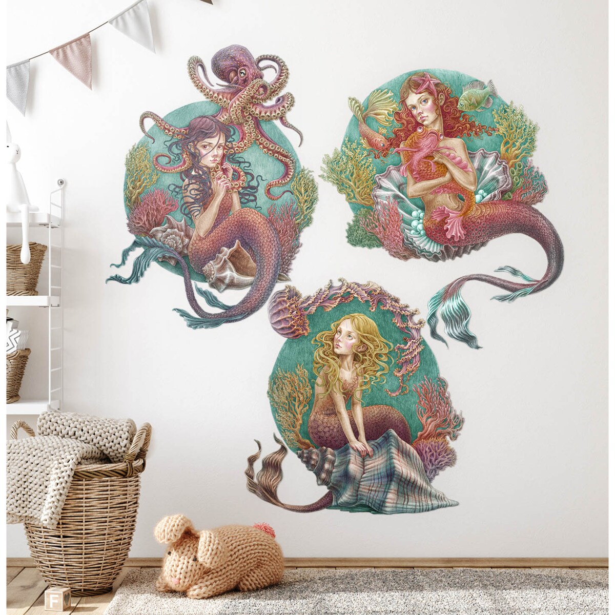 Zestaw naklejek na ścianę, Małe syrenki, 80cm