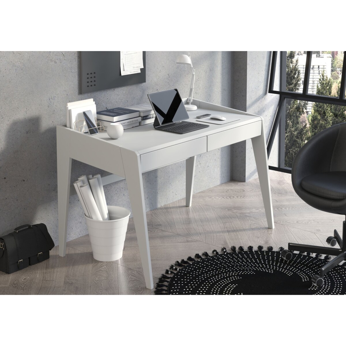 Drewniane bukowe biurko / toaletka z szufladami Visby LISA / kolor szary mleczny