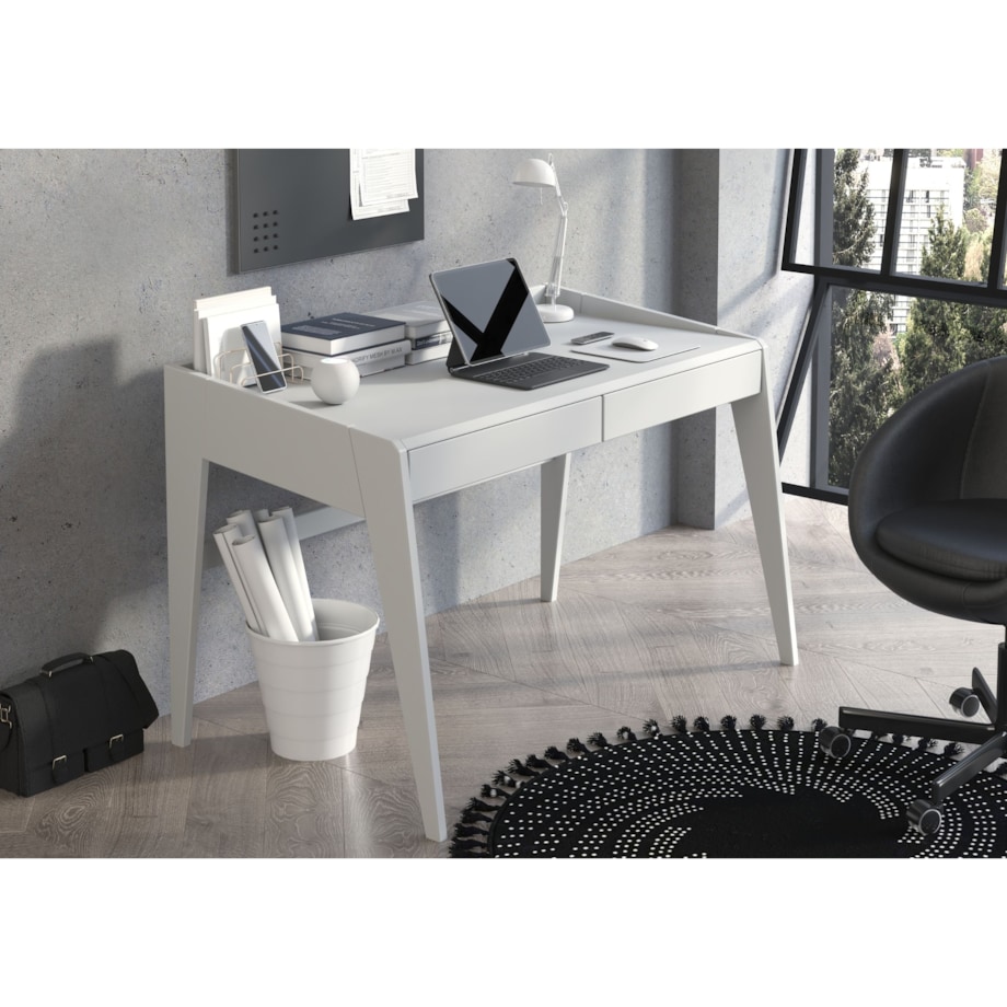 Drewniane bukowe biurko / toaletka z szufladami Visby LISA / kolor szary mleczny