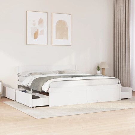 vidaXL Rama łóżka z szufladami, biała, 180x200 cm, lite drewno sosnowe