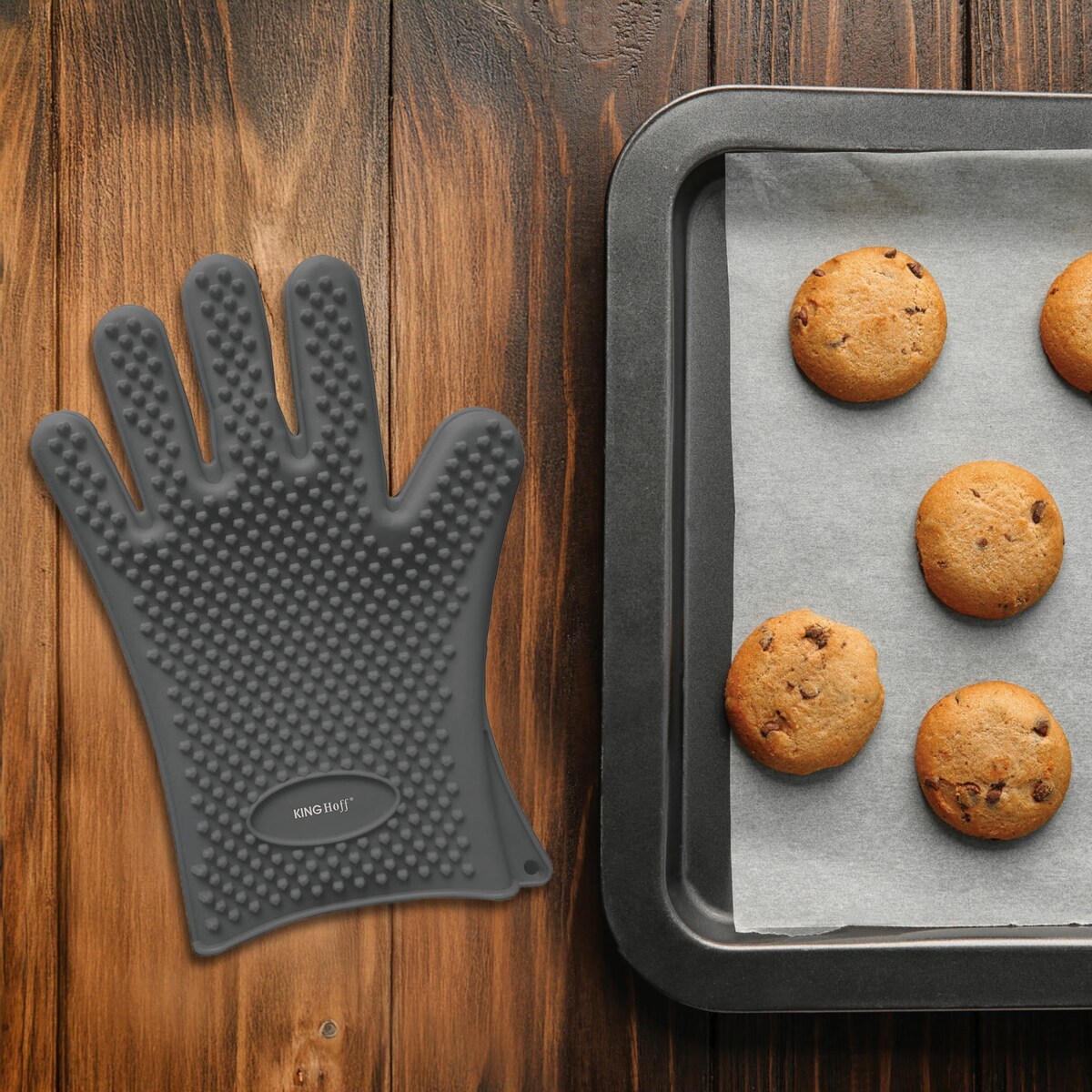 Rękawica kuchenna silikonowa szara uchwyt do gorących naczyń KINGHOFF