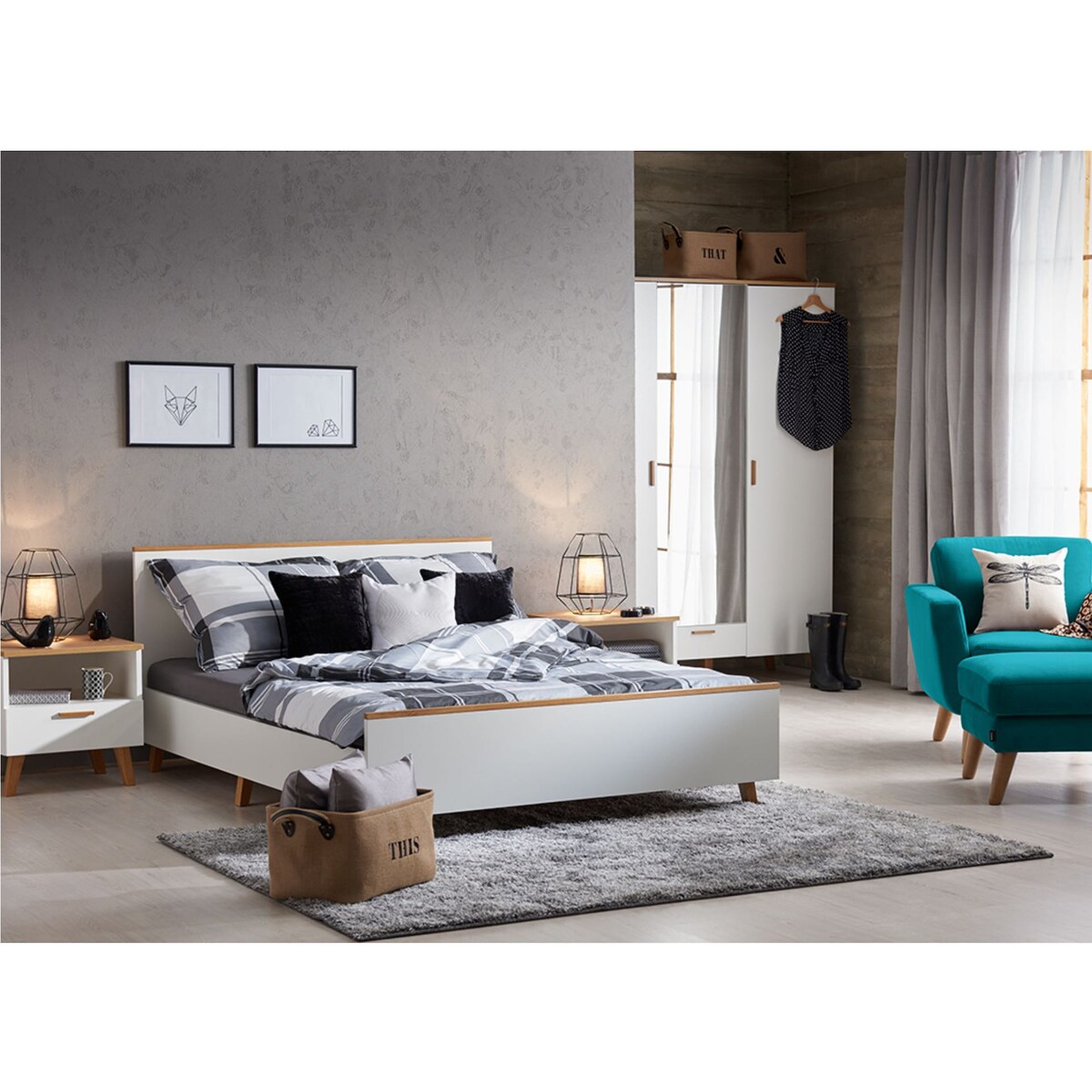 KONSIMO FRISK Biała szafa z lustrzanymi drzwiami w stylu skandynawskim