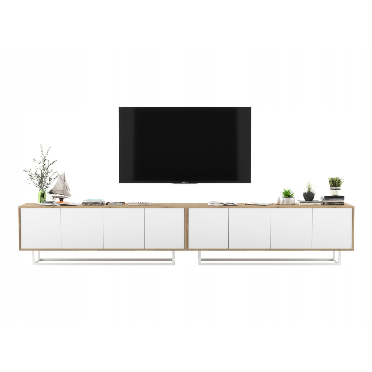 Szafka RTV Loft Komoda RTV Loft Dąb Wotan Biały MAT 300 cm