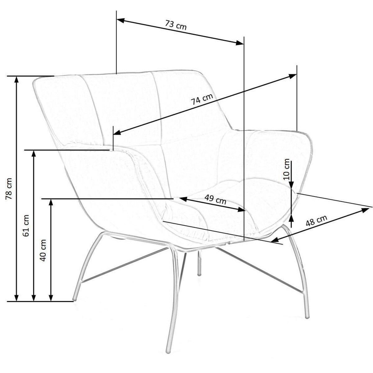 FOTEL Bolton szary WELWETOWY czarne METALOWE NOGI