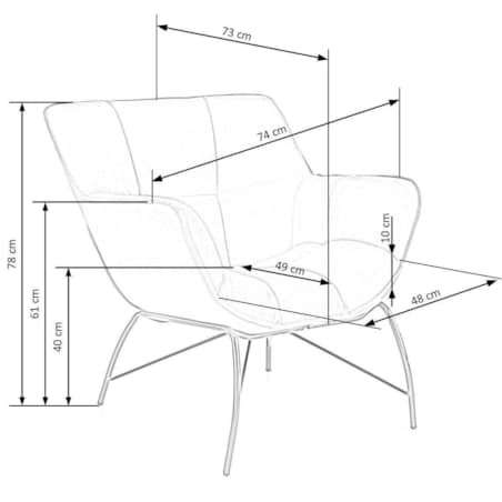 FOTEL Bolton szary WELWETOWY czarne METALOWE NOGI