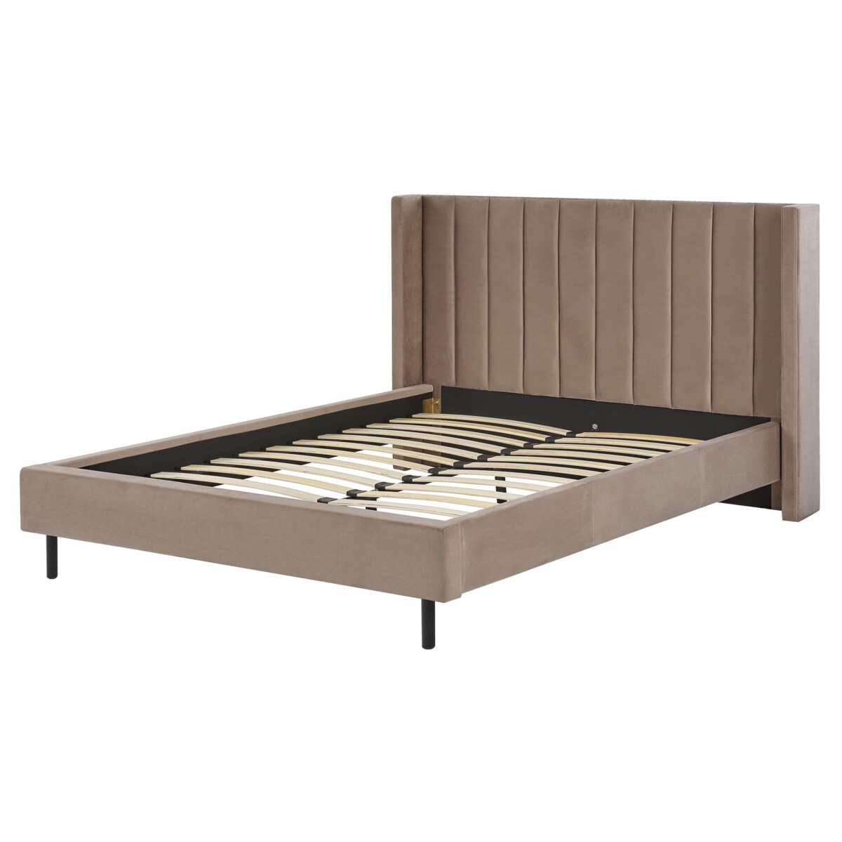 Łóżko welurowe 160 x 200 cm beżowoszare VILLETTE