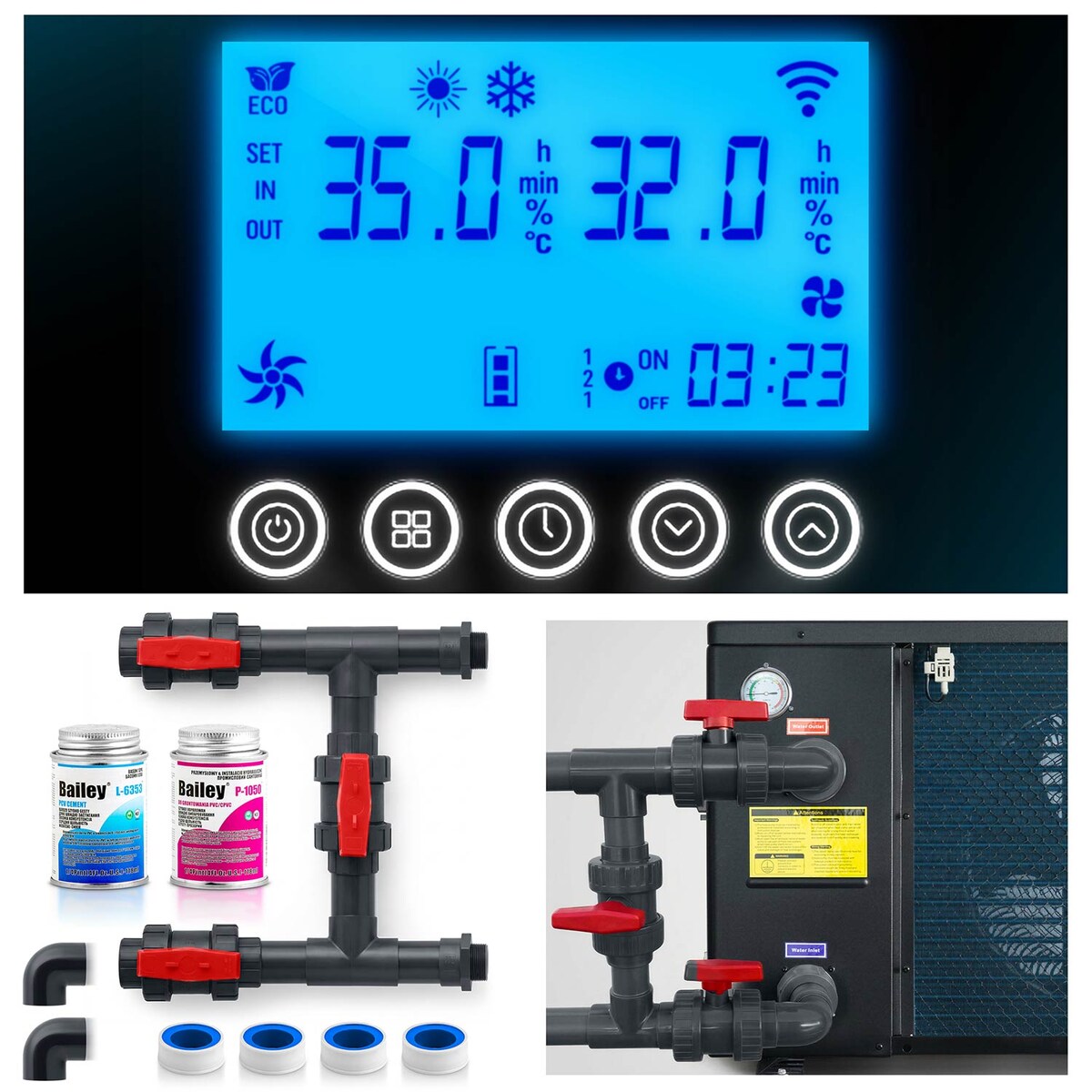 Pompa ciepła do basenu Humberg inwerterowa podgrzewacz wody 10 kW + Bypass