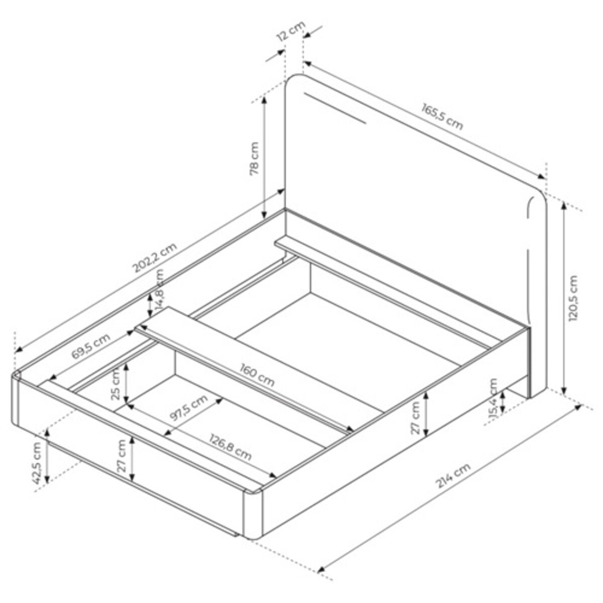 Łóżko do sypialni KIKI z tapicerowanym zagłówkiem i drewnianym stelażem