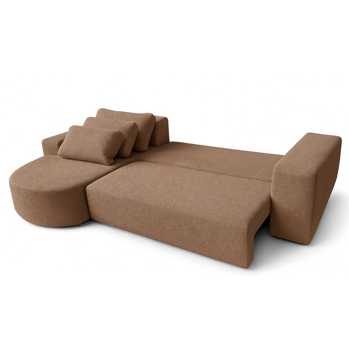 Narożnik Vello z funkcją spania do salonu, lewostronny- boucle- brązowy