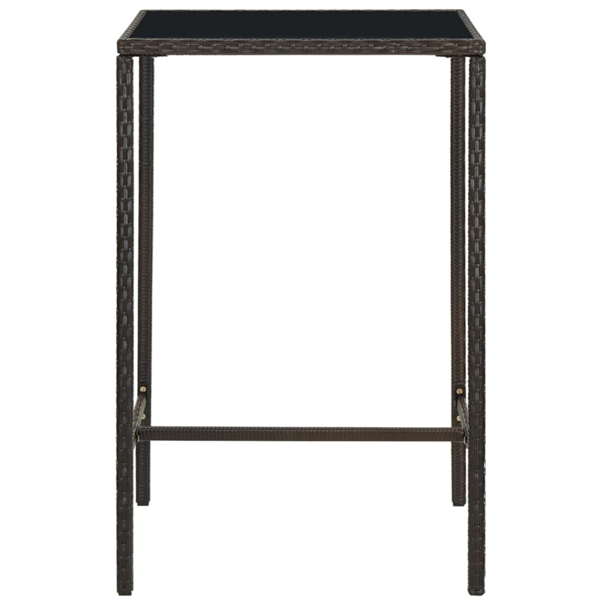 vidaXL Ogrodowy stolik barowy, brązowy, 70x70x110cm, rattan PE i szkło