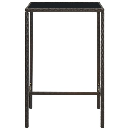 vidaXL Ogrodowy stolik barowy, brązowy, 70x70x110cm, rattan PE i szkło