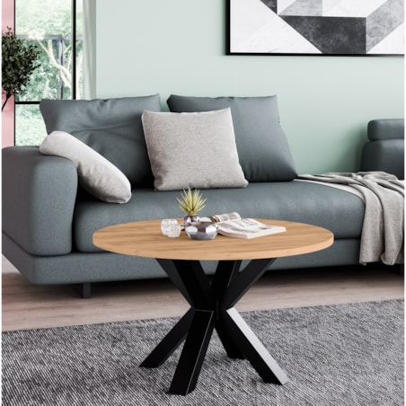 Stolik kawowy NEO okrągły 75 cm, metalowa podstawa-dąb craft złoty