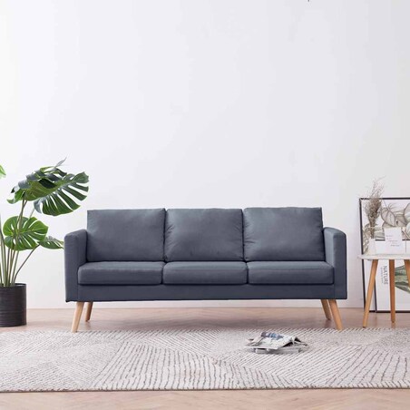 vidaXL Sofa 3-osobowa, materiałowa, ciemnoszara