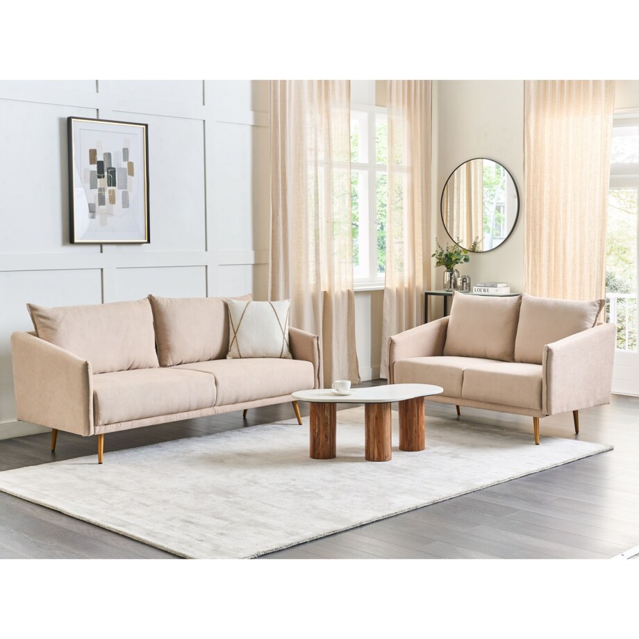 Sofa 3-osobowa welurowa beżowa MAURA