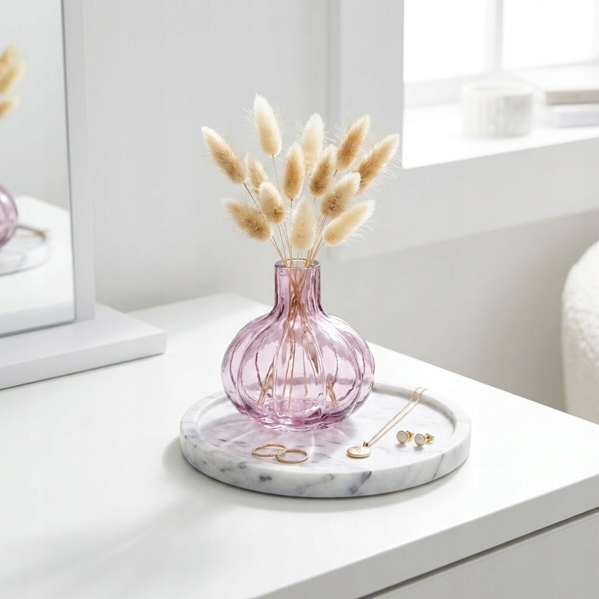 WAZON NA JEDEN KWIAT RÓŻE KWIATY MAŁY 15cm SZKLANY RÓŻOWY BOHO RETRO
