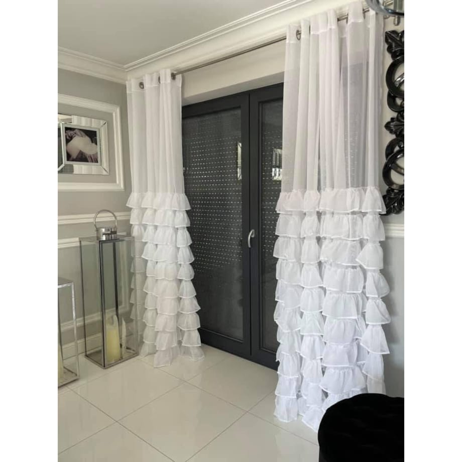 Firana "half" z falbanami od dołu | 140x250 taśma | biała