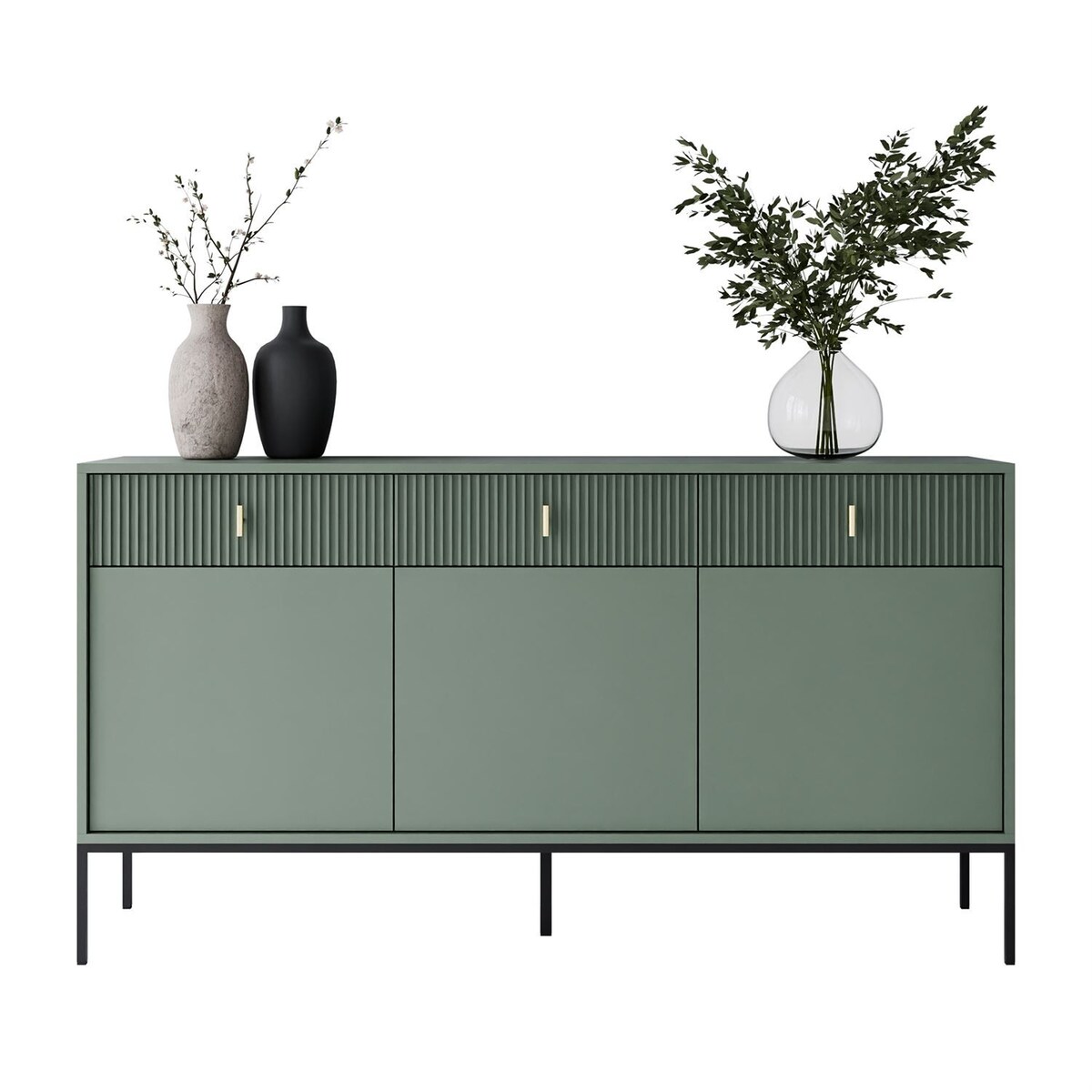 Komoda MIDNIGHT 3D3S z trzema szufladami na stelażu, zielona