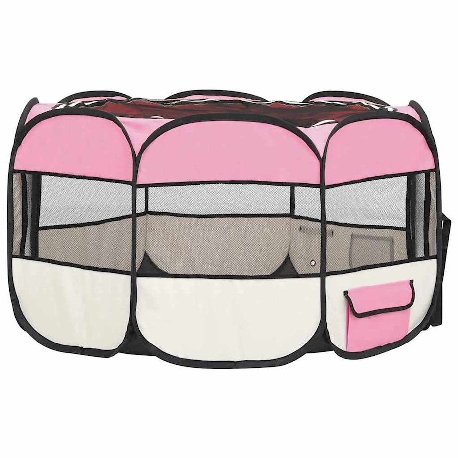 vidaXL Składany kojec dla psa, z torbą, różowy, 110x110x58 cm