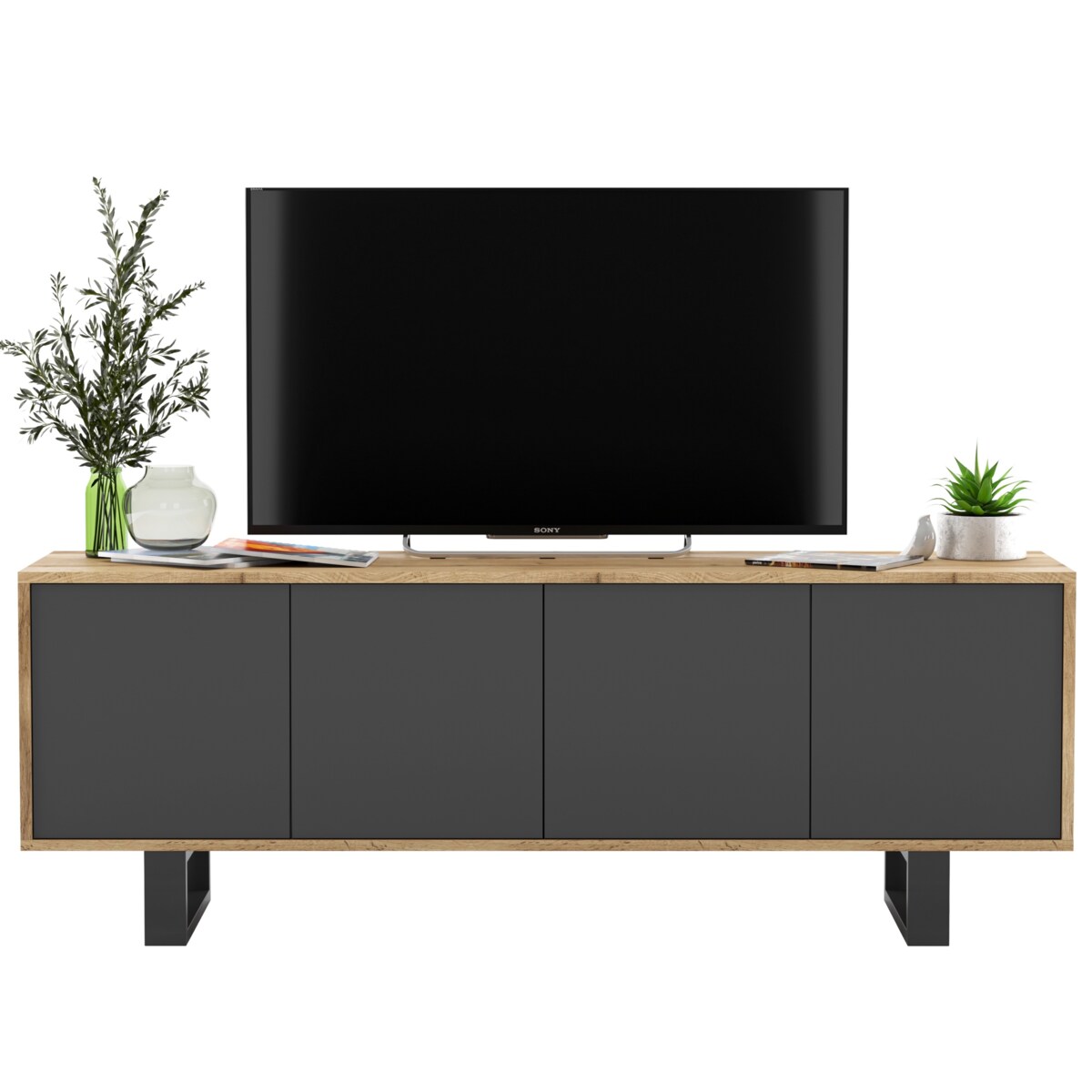 Nowoczesna Szafka RTV Loft Komoda RTV 150 cm Dąb Wotan Grafit MAT