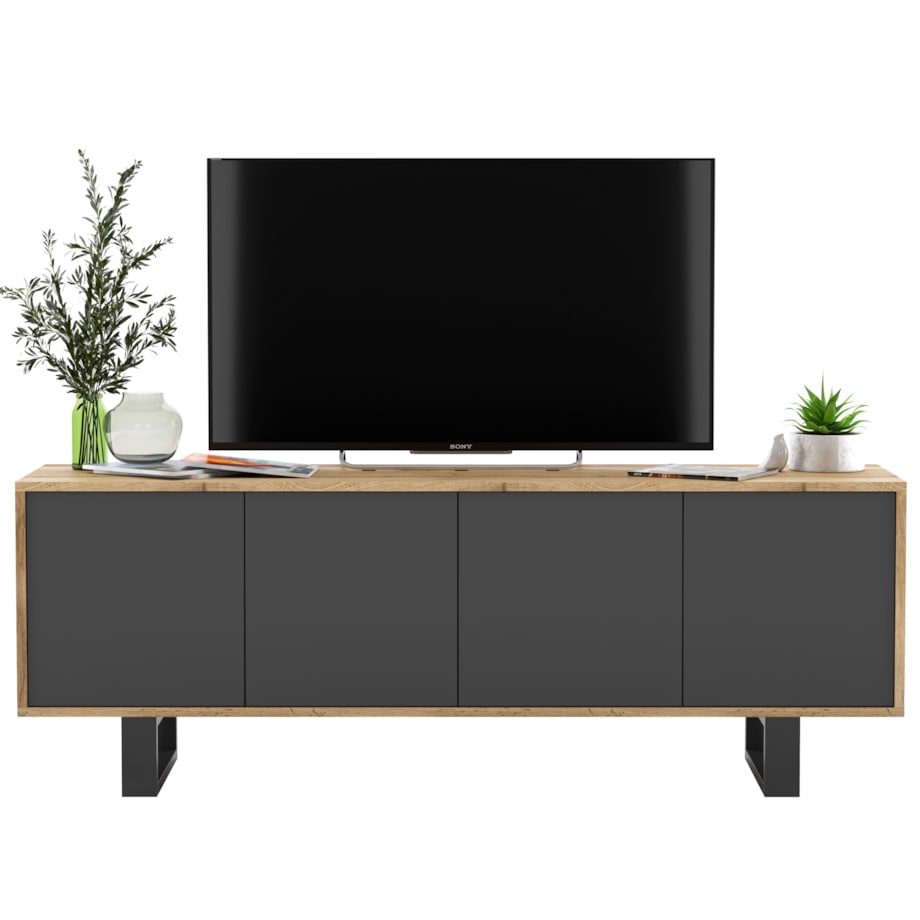 Nowoczesna Szafka RTV Loft Komoda RTV 150 cm Dąb Wotan Grafit MAT