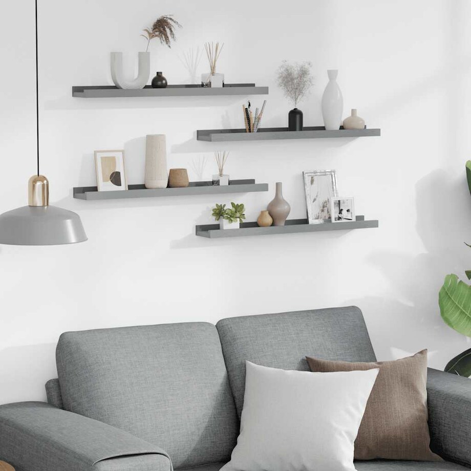 vidaXL Półki ścienne, 4 szt., szare, 60x9x3 cm