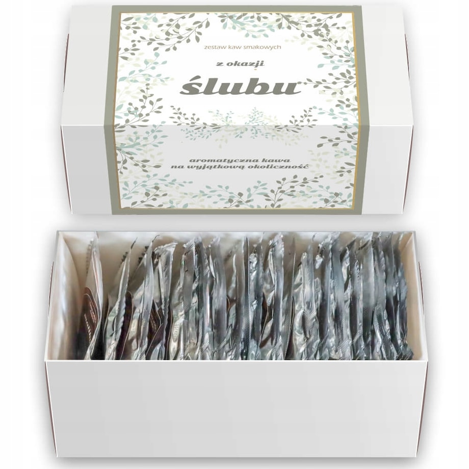 ŚLUBNY PREZENT UPOMINEK DLA MŁODEJ PARY NOWOŻEŃCÓW NA ŚLUB WESELE - BOX KOSZ PREZENTOWY UPOMINKOWY - ZESTAW KAW SMAKOWYCH HERBATY ZAPARZACZE