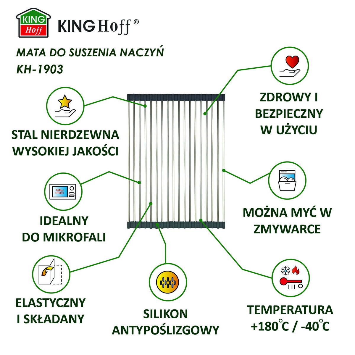 Suszarka ociekacz kratka stalowa na zlewozmywak 45x32cm KINGHOFF