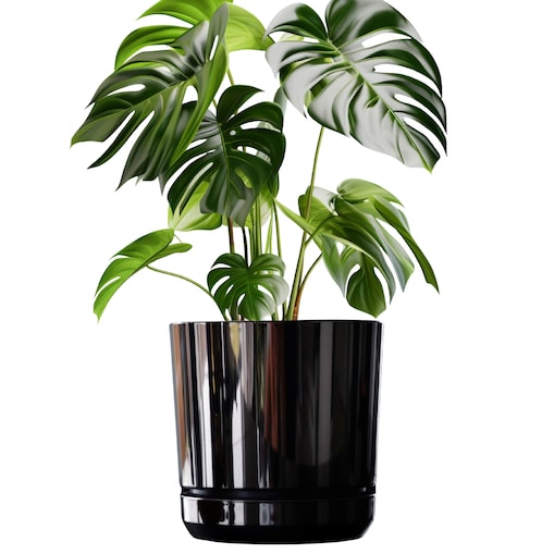 32 cm wzór CZARNY BŁYSZCZĄCY Doniczka z podstawką nowoczesna glamour efekt lustra black wysoki połysk duża donica elegancka