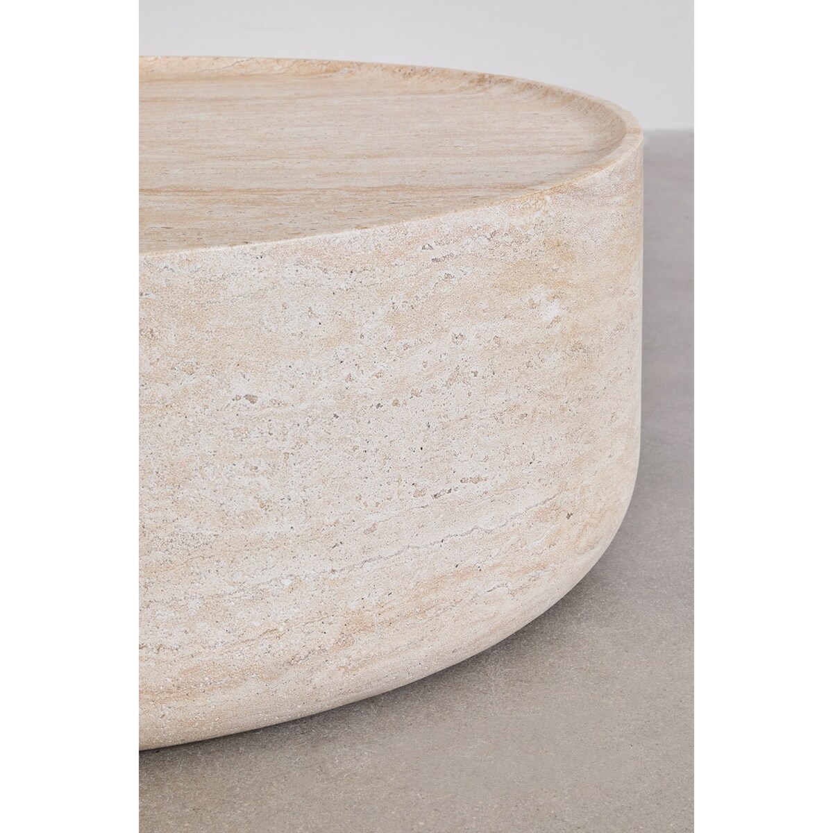 Cementowy stolik kawowy, wygląd trawertynu, Drullo 80 cm